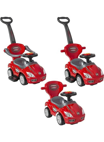 3 In 1 Ride On Toy Car With Barrier And Backrest, Removable Hanlde For Kids - Red