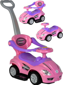 3 In 1 Ride On Toy Car With Barrier And Backrest, Removable Hanlde For Kids - Pink