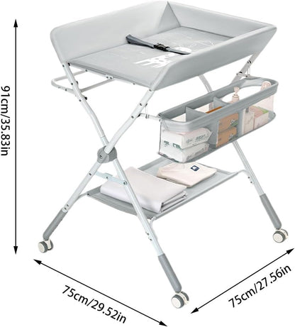 Diaper Changing Table, Foldable, Diaper Changing, Diaper Table, Portable Storage, Comes with Wheels, Baby Care, Bedroom, Diaper Changing Table, Diaper Changing Table, Side Rack, Storage Shelf, Nursery