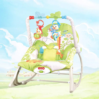 KidLe Multifunctional Baby Rockers, Portable And Foldable Rocking Chair For Newborn, Lightweight Baby Bouncer Chair With Toys And Music (Green)
