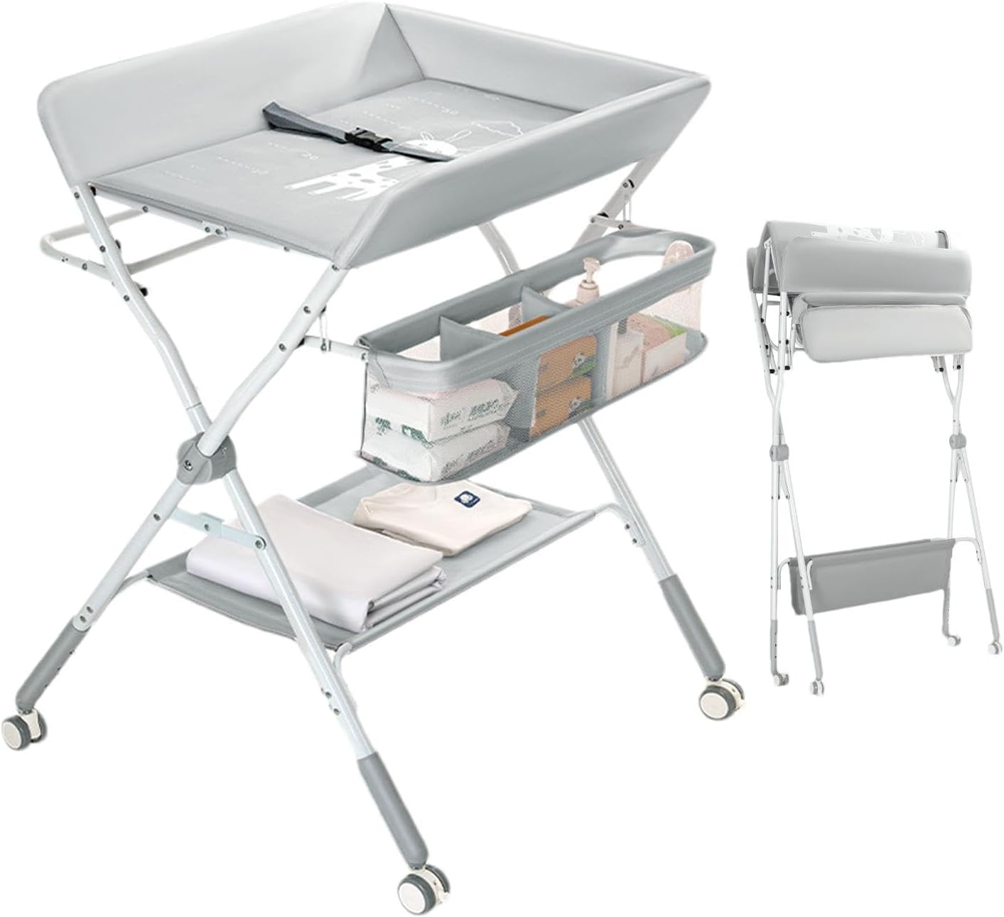 Diaper Changing Table, Foldable, Diaper Changing, Diaper Table, Portable Storage, Comes with Wheels, Baby Care, Bedroom, Diaper Changing Table, Diaper Changing Table, Side Rack, Storage Shelf, Nursery