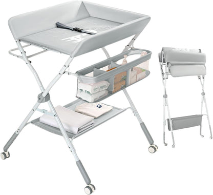Diaper Changing Table, Foldable, Diaper Changing, Diaper Table, Portable Storage, Comes with Wheels, Baby Care, Bedroom, Diaper Changing Table, Diaper Changing Table, Side Rack, Storage Shelf, Nursery