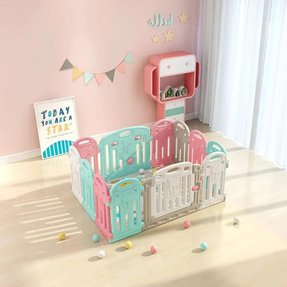 Extensively Useful Baby Playpen Versatile playpen for babies and toddlers Elegant Baby Playpen Fence with Fluffy play mat and 50 Non-Toxic Pit Ball 150 * 180 Extra Large baby Play yard (Baby Playpen)