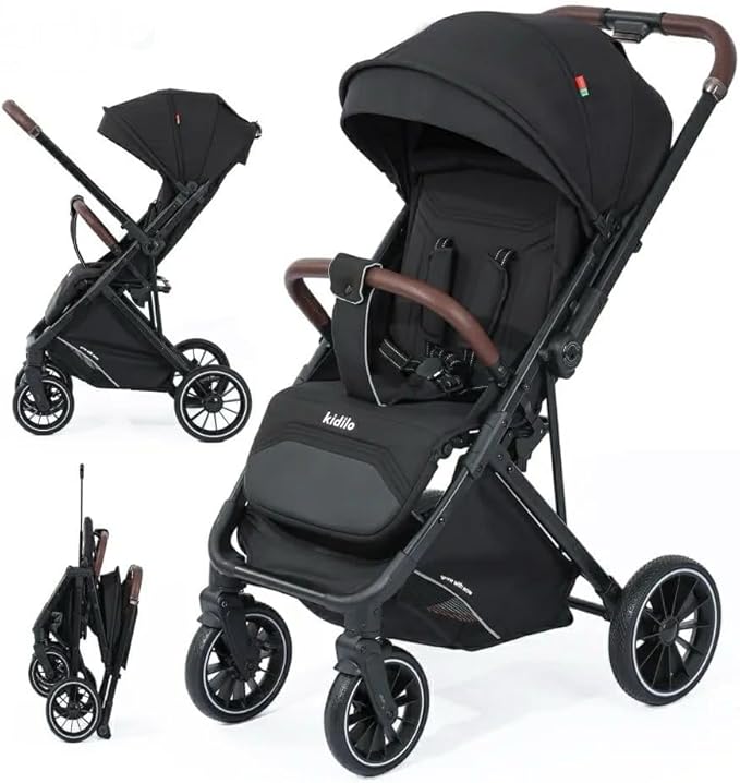 Kiddilo Baby Stroller -6530, Comfortably Foldable, One-Handed, 5-Point Safety Belts, Fits up to 30 kg_HAPPY_KIDDO (BLACK)