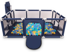 SELONIS Baby Playard With 100 Plastic Balls Foldable Play Area Basketball Football, Dark Blue: Turquoise/Blue/Yellow/Transparent