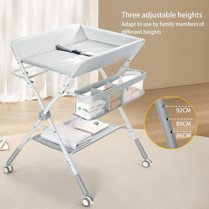 Diaper Changing Table, Foldable, Diaper Changing, Diaper Table, Portable Storage, Comes with Wheels, Baby Care, Bedroom, Diaper Changing Table, Diaper Changing Table, Side Rack, Storage Shelf, Nursery