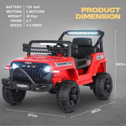 Baybee Turbo Battery Car for Kids Electric Jeep/Car for Kids with Music Led Light Ride On Kids Car Jeep Racing Baby Car Rechargeable Battery Operated Car for Kids 2-7 years Boys Girls (Red)