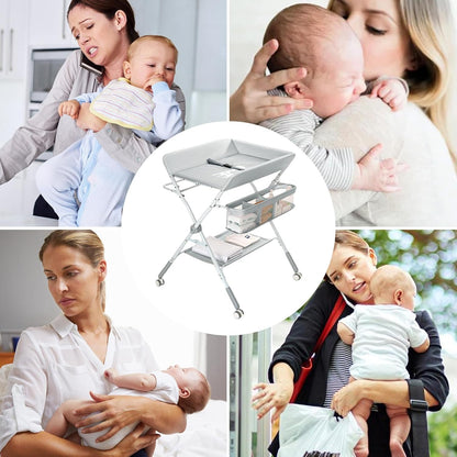 Diaper Changing Table, Foldable, Diaper Changing, Diaper Table, Portable Storage, Comes with Wheels, Baby Care, Bedroom, Diaper Changing Table, Diaper Changing Table, Side Rack, Storage Shelf, Nursery