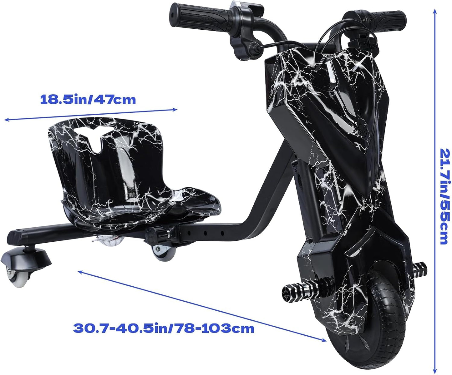 Electric Drift Trike for kids,Drift Cart,Big Wheel Drifting Tricycle for Ages 8+ with Strong Steel Frame,Crazy Kart, 12V Electric Ride-On Car with Swivel, Slide, and 360° Drift Features,Black