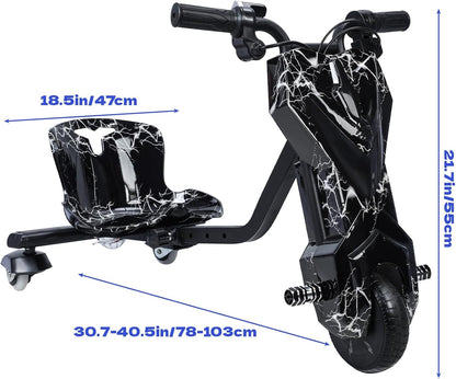 Electric Drift Trike for kids,Drift Cart,Big Wheel Drifting Tricycle for Ages 8+ with Strong Steel Frame,Crazy Kart, 12V Electric Ride-On Car with Swivel, Slide, and 360° Drift Features,Black