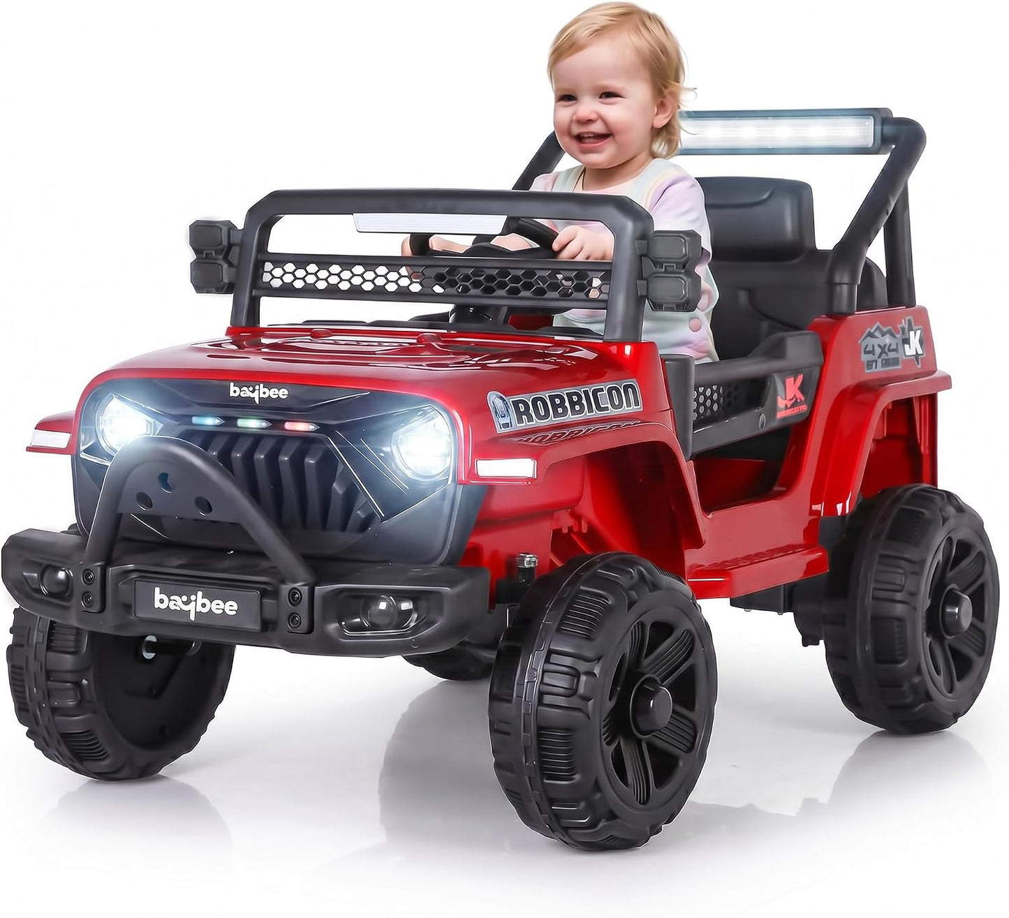 Baybee Turbo Battery Car for Kids Electric Jeep/Car for Kids with Music Led Light Ride On Kids Car Jeep Racing Baby Car Rechargeable Battery Operated Car for Kids 2-7 years Boys Girls (Red)