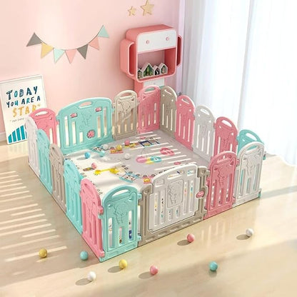 Extensively Useful Baby Playpen Versatile playpen for babies and toddlers Elegant Baby Playpen Fence with Fluffy play mat and 50 Non-Toxic Pit Ball 150 * 180 Extra Large baby Play yard (Baby Playpen)