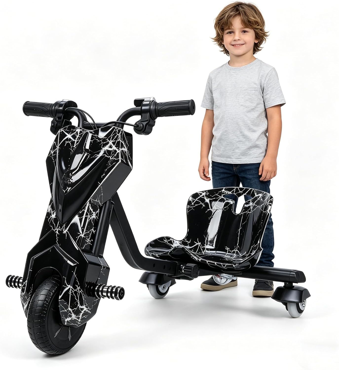 Electric Drift Trike for kids,Drift Cart,Big Wheel Drifting Tricycle for Ages 8+ with Strong Steel Frame,Crazy Kart, 12V Electric Ride-On Car with Swivel, Slide, and 360° Drift Features,Black