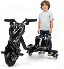 Electric Drift Trike for kids,Drift Cart,Big Wheel Drifting Tricycle for Ages 8+ with Strong Steel Frame,Crazy Kart, 12V Electric Ride-On Car with Swivel, Slide, and 360° Drift Features,Black