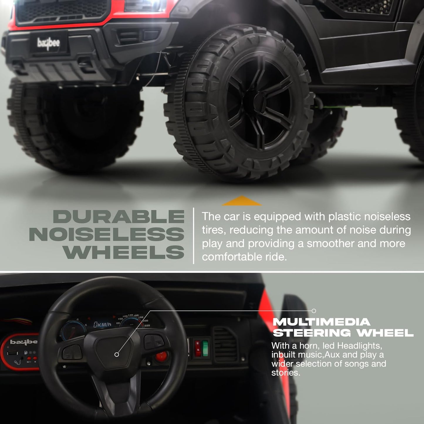 Baybee Bronco Battery Operated Electric Ride on Toy Jeep with RGB Windshield Light & Music for Kids, Boys, Girls, Baby Big Car to Drive, 3 to 8 Years, Red