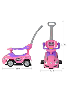 3 In 1 Ride On Toy Car With Barrier And Backrest, Removable Hanlde For Kids - Pink