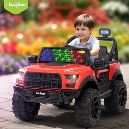 Baybee Bronco Battery Operated Electric Ride on Toy Jeep with RGB Windshield Light & Music for Kids, Boys, Girls, Baby Big Car to Drive, 3 to 8 Years, Red