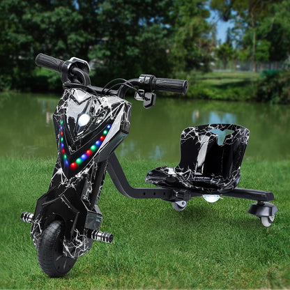 Electric Drift Trike for kids,Drift Cart,Big Wheel Drifting Tricycle for Ages 8+ with Strong Steel Frame,Crazy Kart, 12V Electric Ride-On Car with Swivel, Slide, and 360° Drift Features,Black