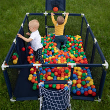 SELONIS Baby Playard With 100 Plastic Balls Foldable Play Area Basketball Football, Dark Blue: Turquoise/Blue/Yellow/Transparent