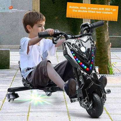 Electric Drift Trike for kids,Drift Cart,Big Wheel Drifting Tricycle for Ages 8+ with Strong Steel Frame,Crazy Kart, 12V Electric Ride-On Car with Swivel, Slide, and 360° Drift Features,Black