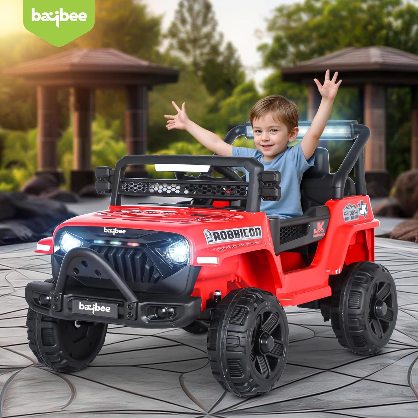 Baybee Turbo Battery Car for Kids Electric Jeep/Car for Kids with Music Led Light Ride On Kids Car Jeep Racing Baby Car Rechargeable Battery Operated Car for Kids 2-7 years Boys Girls (Red)