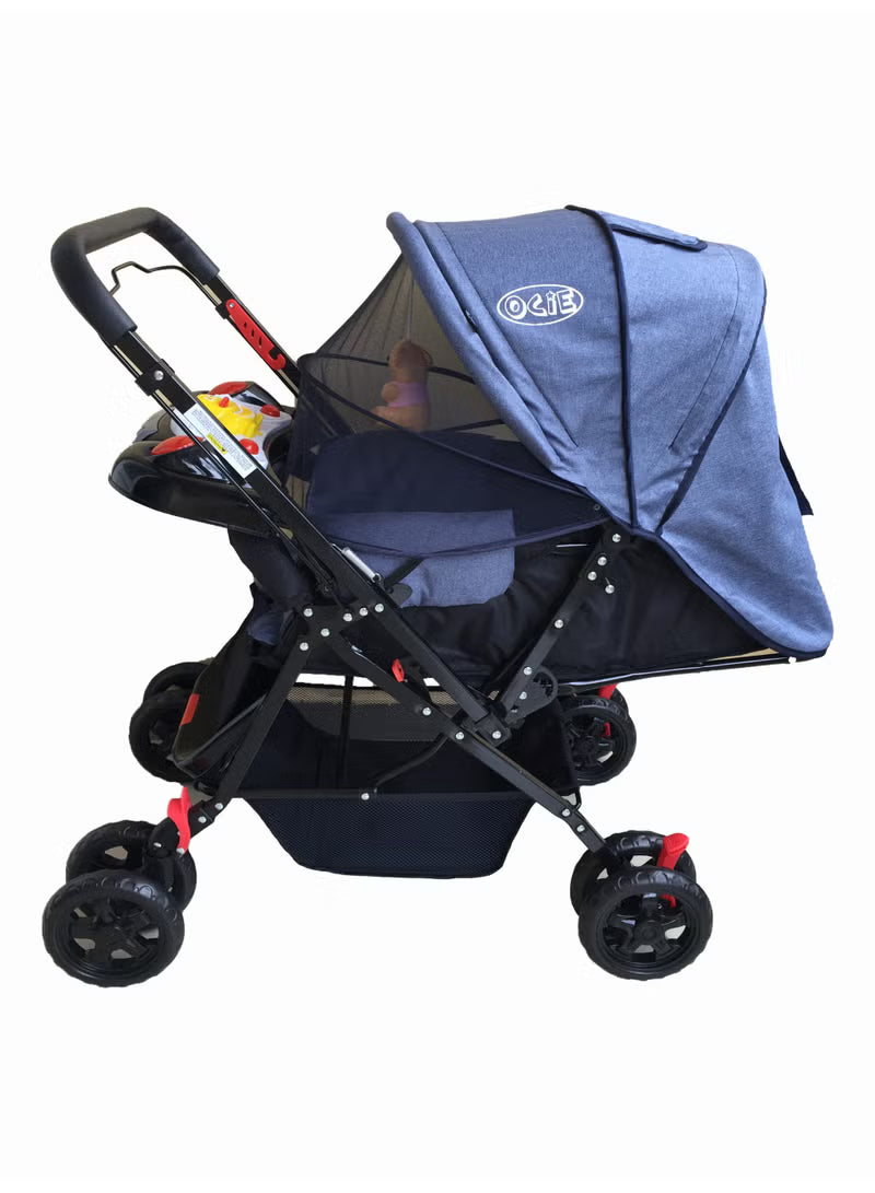 Happy kiddo Foldable Baby Stroller – Comfortable & Safe Design in Elegant Blue