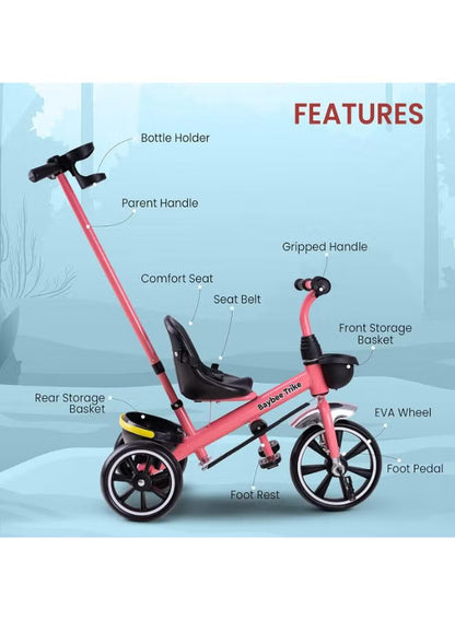 Kids 3‑Wheel Tricycle with Parental Push Handle